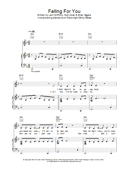 Download Jem Falling For You Sheet Music and learn how to play Piano, Vocal & Guitar (Right-Hand Melody) PDF digital score in minutes