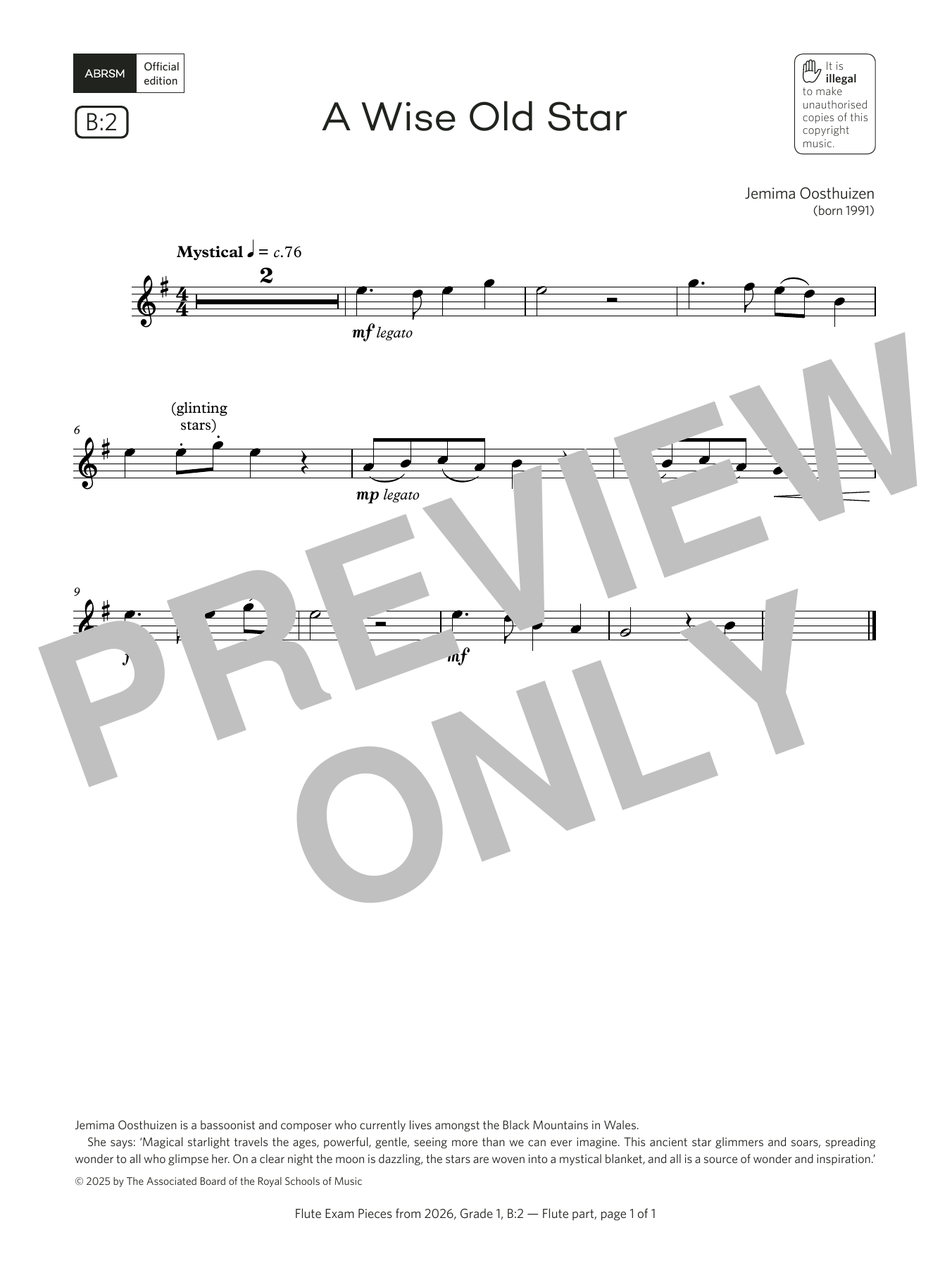 Download Jemima Oosthuizen A Wise Old Star (Grade 1, list B2, from the ABRSM Flute Syllabus from 2026) Sheet Music and learn how to play Flute Solo PDF digital score in minutes