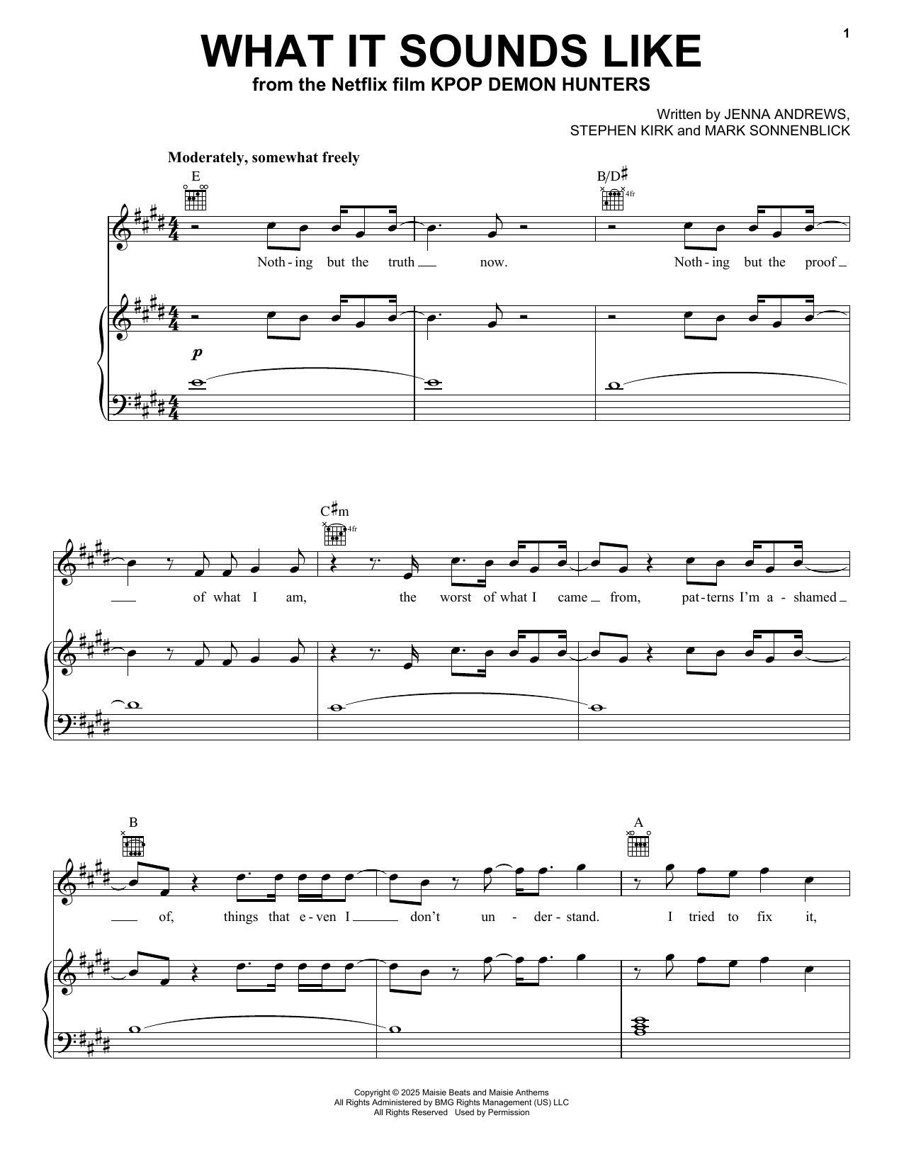 Download Jenna Andrews What It Sounds Like (from KPop Demon Hunters) Sheet Music and learn how to play Piano, Vocal & Guitar Chords (Right-Hand Melody) PDF digital score in minutes