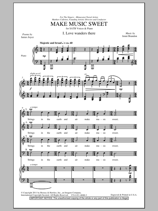 Download Jenni Brandon Make Sweet Music Sheet Music and learn how to play SATB PDF digital score in minutes