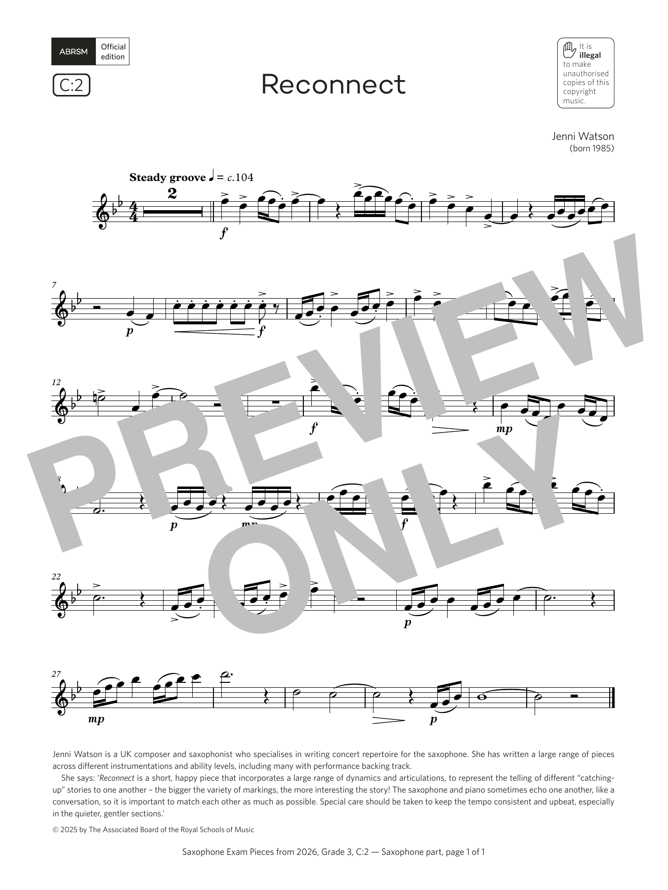 Download Jenni Watson Reconnect (Grade 3, list C2, from the ABRSM Saxophone Syllabus from 2026) Sheet Music and learn how to play Alto Sax Solo PDF digital score in minutes
