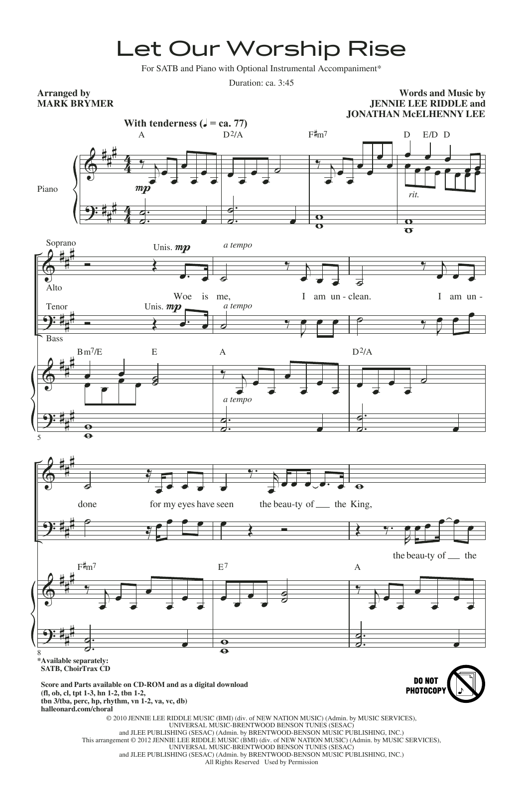 Download Jennie Lee Riddle and Jonathan McElhenny Lee Let Our Worship Rise (arr. Mark Brymer) Sheet Music and learn how to play SATB Choir PDF digital score in minutes