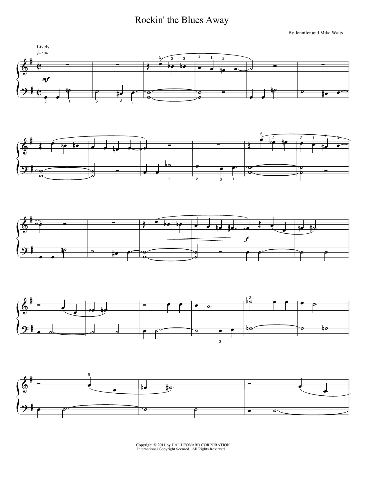 Download Jennifer & Mike Watts Rockin' The Blues Away Sheet Music and learn how to play Piano Solo PDF digital score in minutes