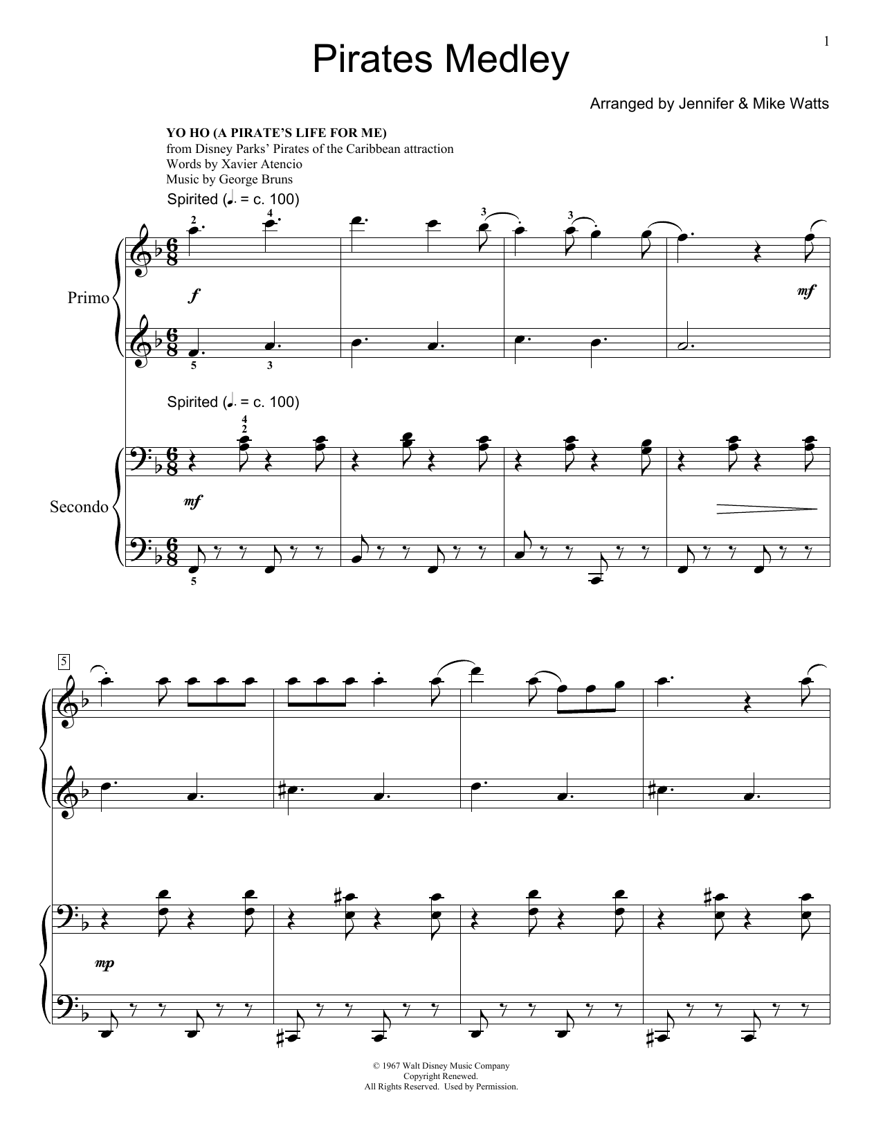 Download Jennifer and Mike Watts He's A Pirate Sheet Music and learn how to play Piano Duet PDF digital score in minutes