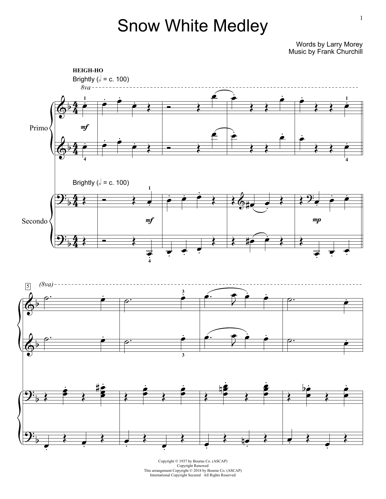 Download Jennifer and Mike Watts Snow White Medley Sheet Music and learn how to play Piano Duet PDF digital score in minutes