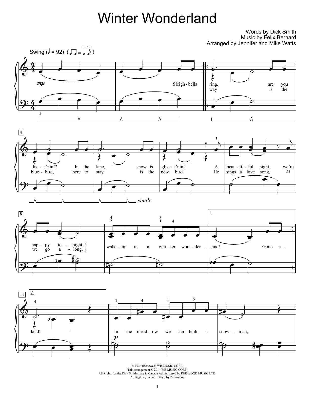 Download Felix Bernard Winter Wonderland Sheet Music and learn how to play Easy Piano PDF digital score in minutes