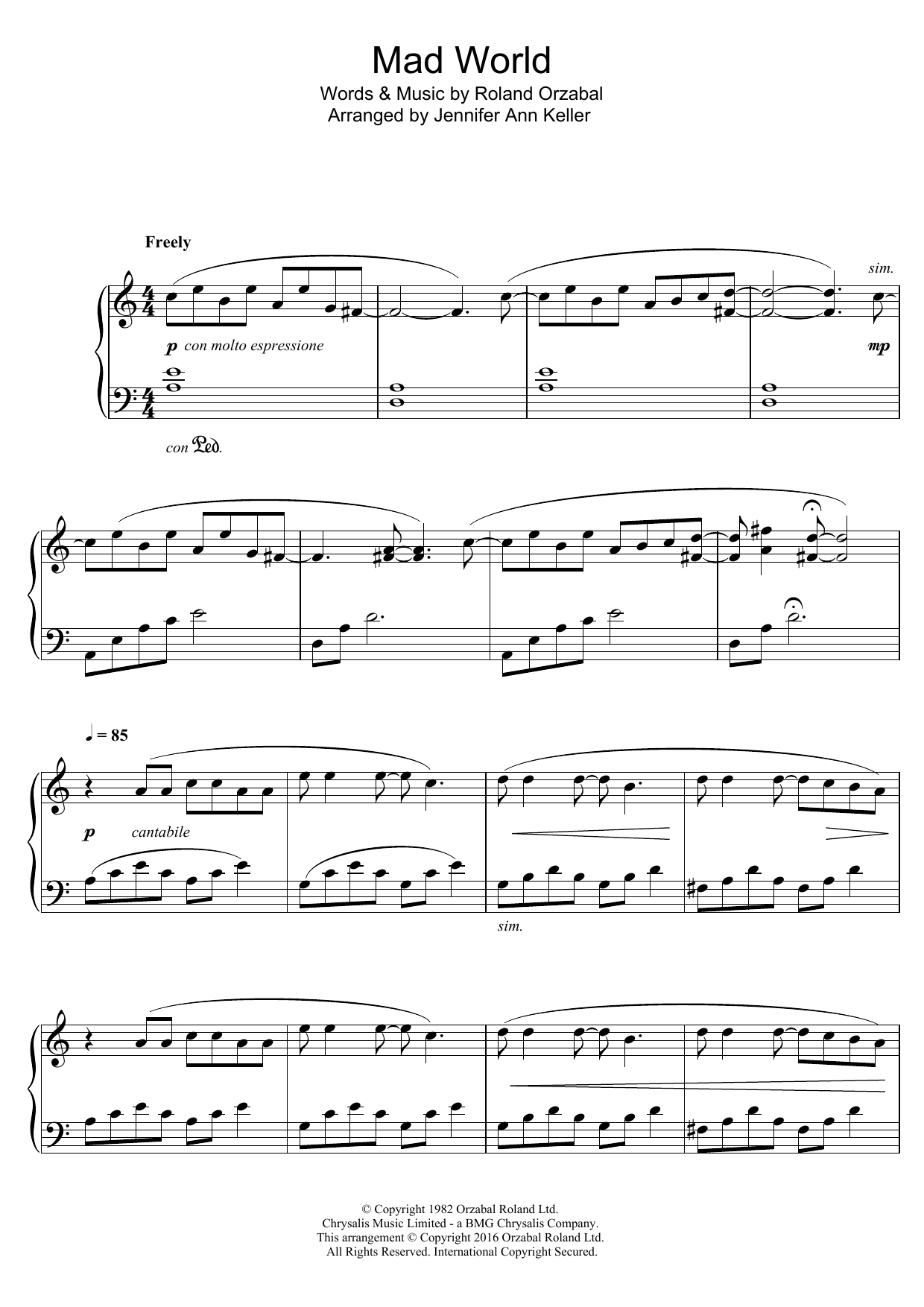 Download Jennifer Ann Mad World Sheet Music and learn how to play Piano PDF digital score in minutes