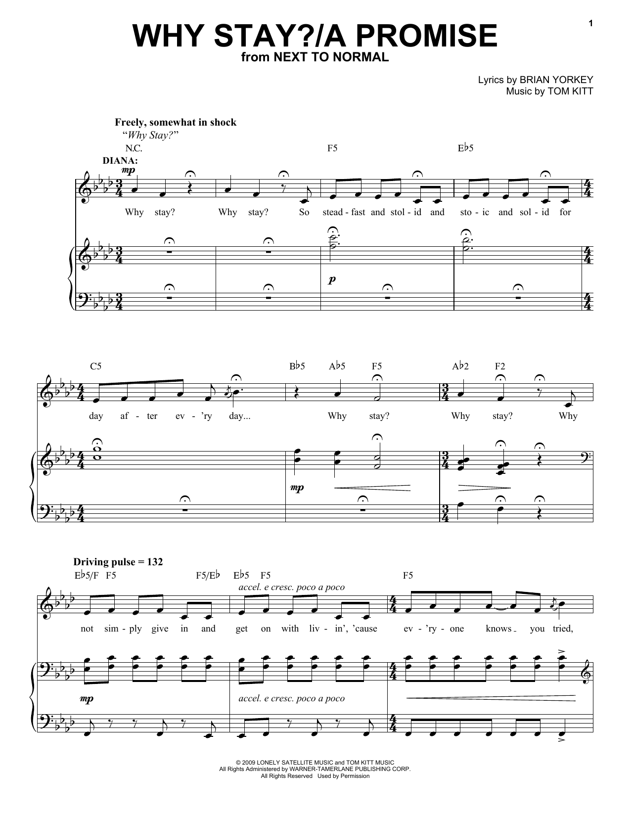 Download Jennifer Damiano & Adam Chanler-Berat Why Stay?/A Promise (from Next to Normal) Sheet Music and learn how to play Piano & Vocal PDF digital score in minutes