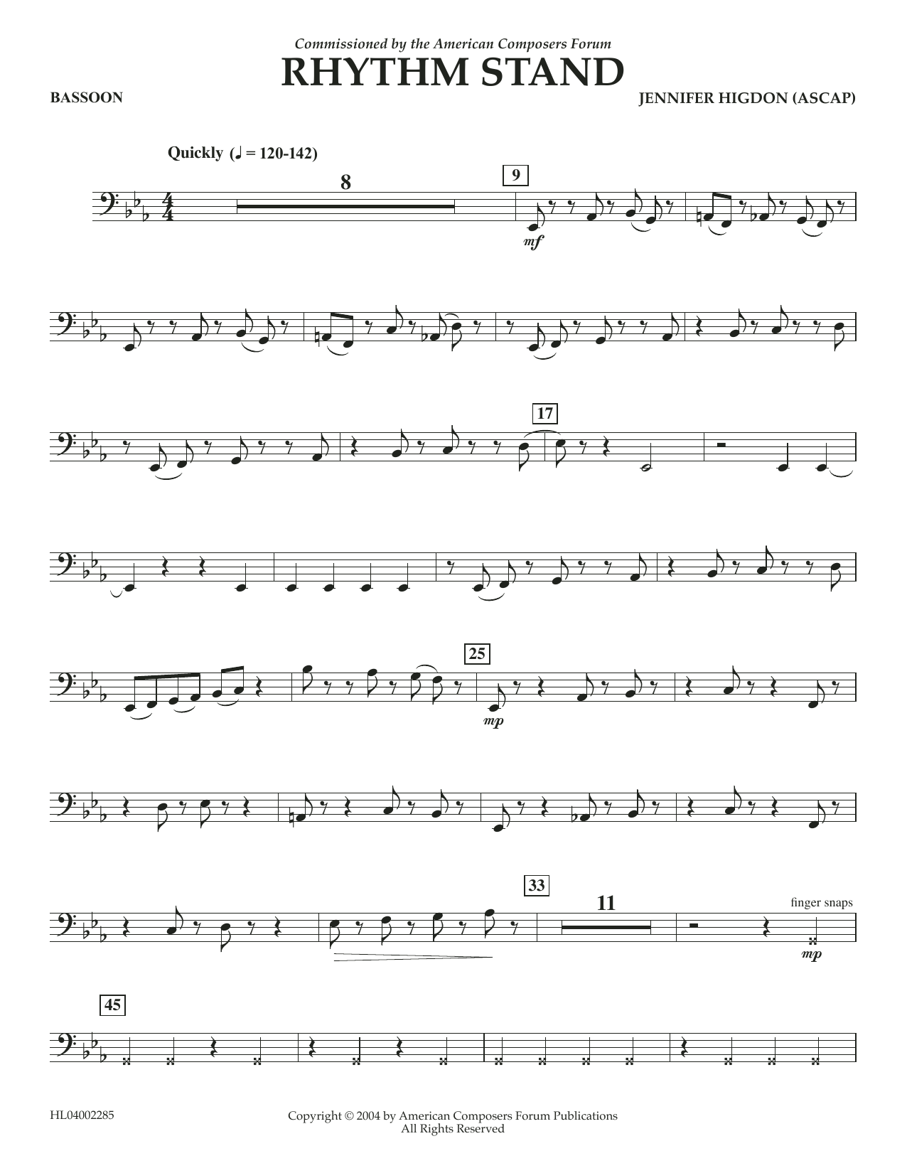 Download Jennifer Higdon Rhythm Stand - Bassoon Sheet Music and learn how to play Concert Band PDF digital score in minutes