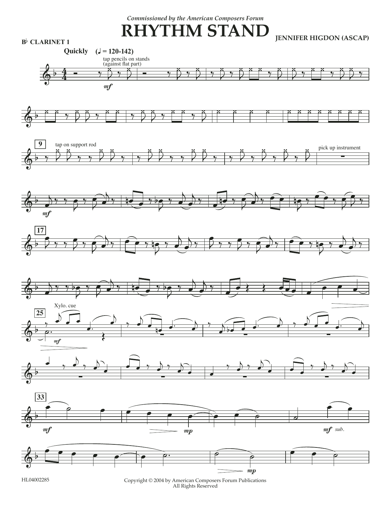 Download Jennifer Higdon Rhythm Stand - Bb Clarinet 1 Sheet Music and learn how to play Concert Band PDF digital score in minutes