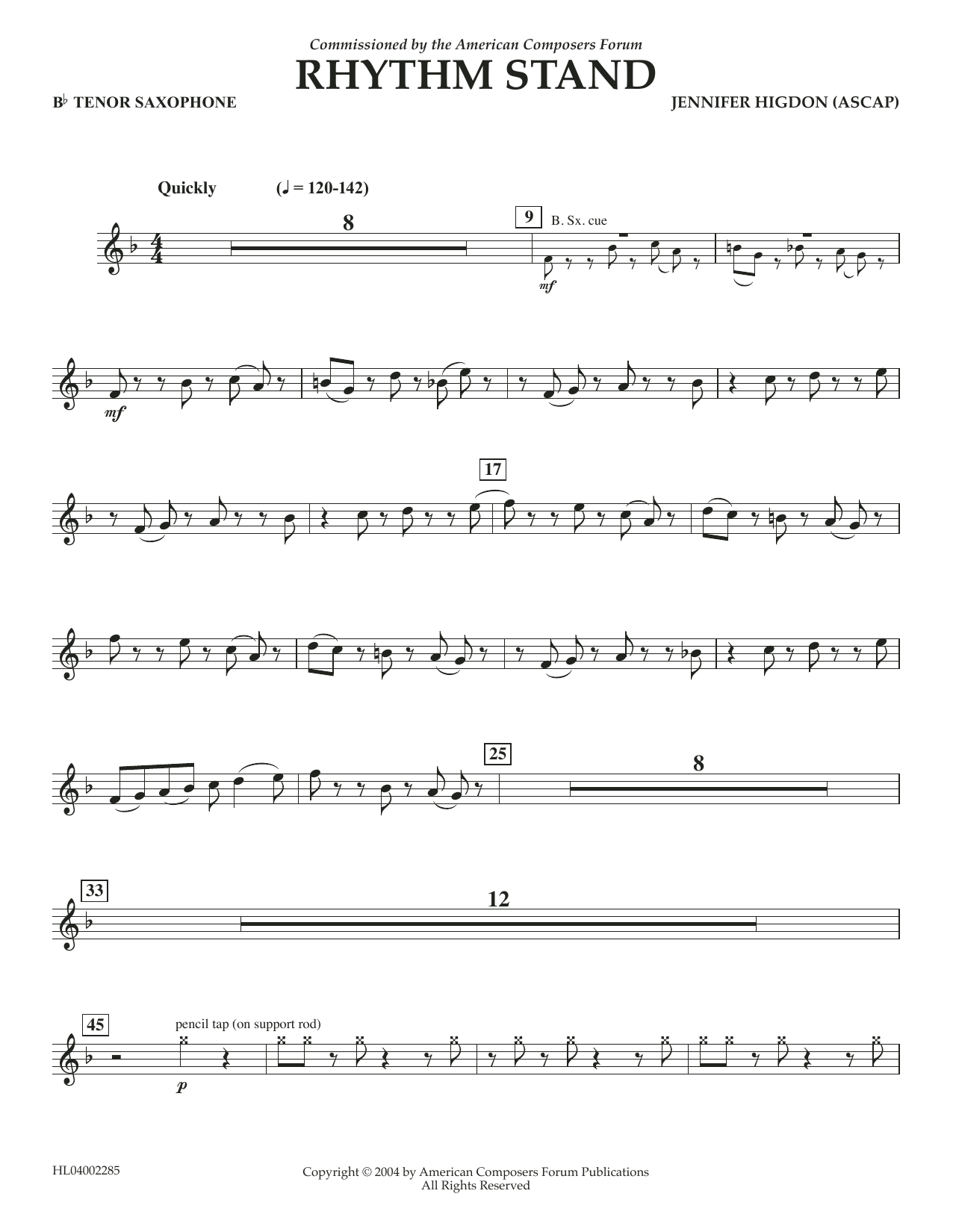 Download Jennifer Higdon Rhythm Stand - Bb Tenor Saxophone Sheet Music and learn how to play Concert Band PDF digital score in minutes