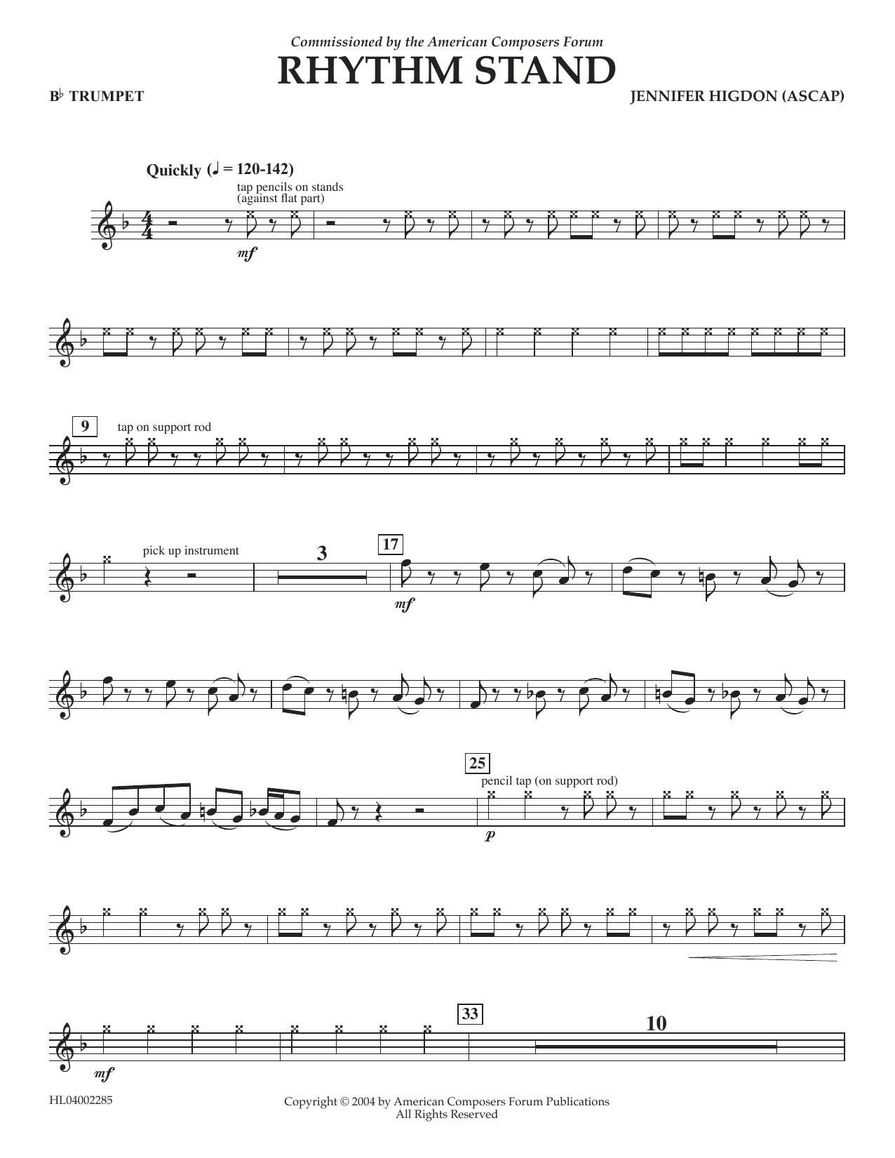 Download Jennifer Higdon Rhythm Stand - Bb Trumpet Sheet Music and learn how to play Concert Band PDF digital score in minutes