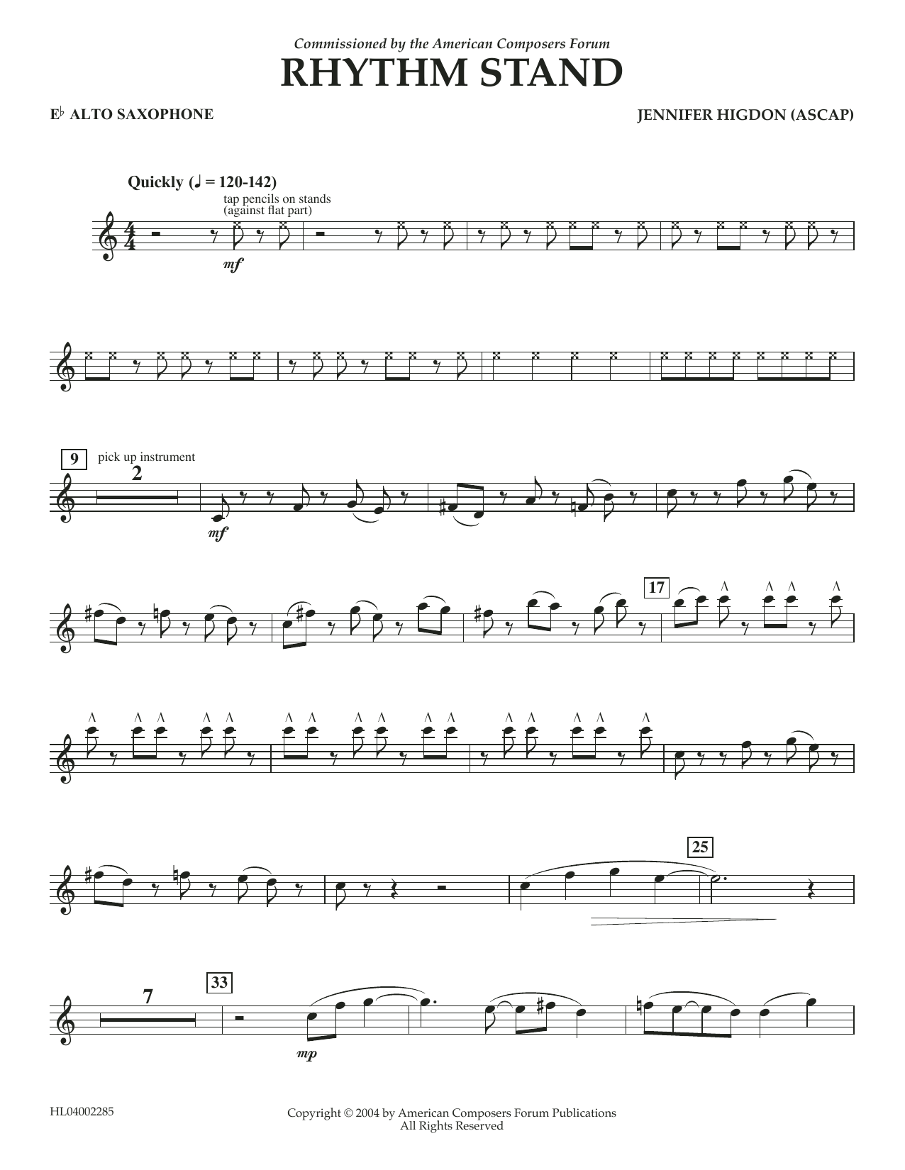 Download Jennifer Higdon Rhythm Stand - Eb Alto Saxophone Sheet Music and learn how to play Concert Band PDF digital score in minutes