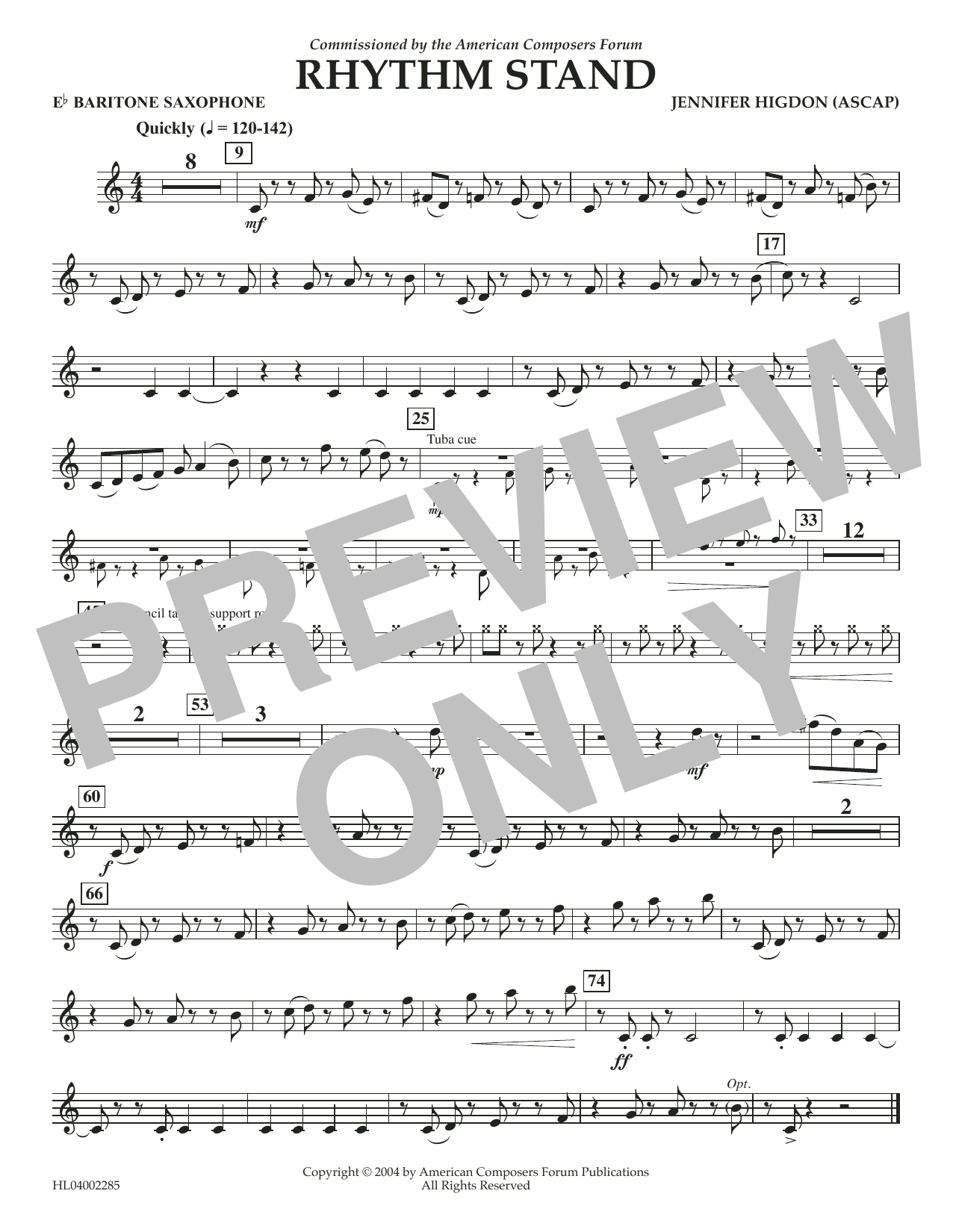 Download Jennifer Higdon Rhythm Stand - Eb Baritone Saxophone Sheet Music and learn how to play Concert Band PDF digital score in minutes