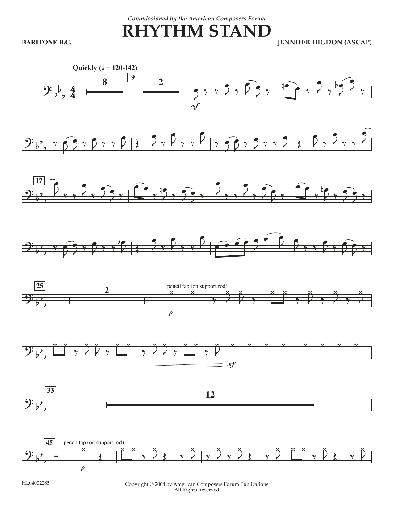 Download Jennifer Higdon Rhythm Stand - Euphonium in Bass Clef Sheet Music and learn how to play Concert Band PDF digital score in minutes