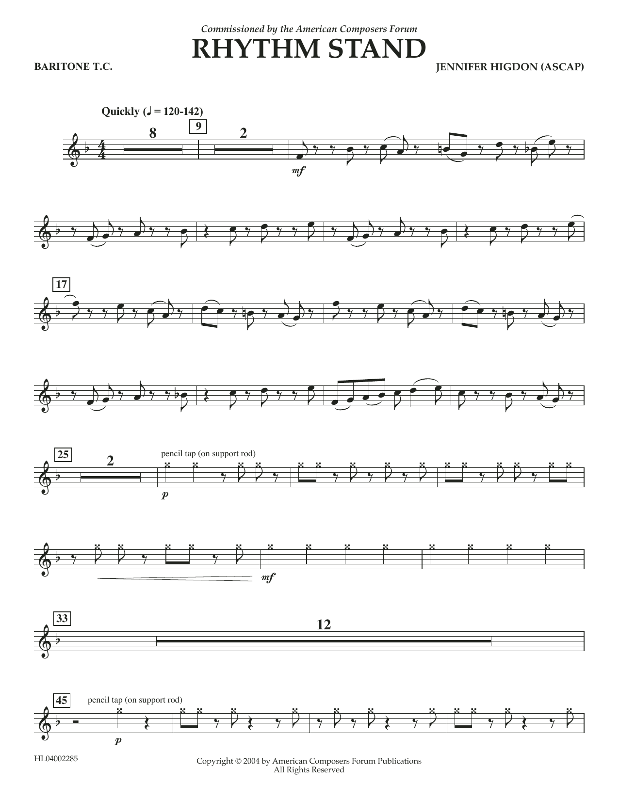 Download Jennifer Higdon Rhythm Stand - Euphonium in Treble Clef Sheet Music and learn how to play Concert Band PDF digital score in minutes