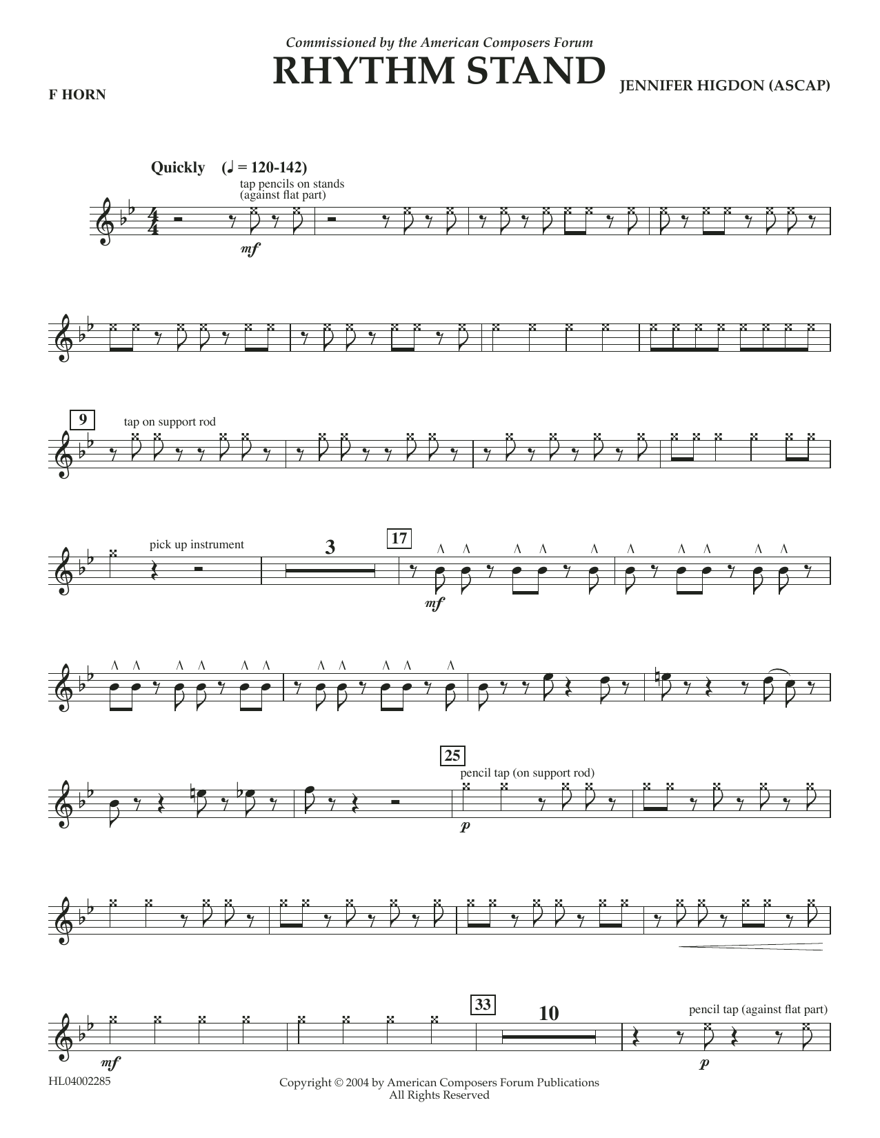 Download Jennifer Higdon Rhythm Stand - F Horn Sheet Music and learn how to play Concert Band PDF digital score in minutes