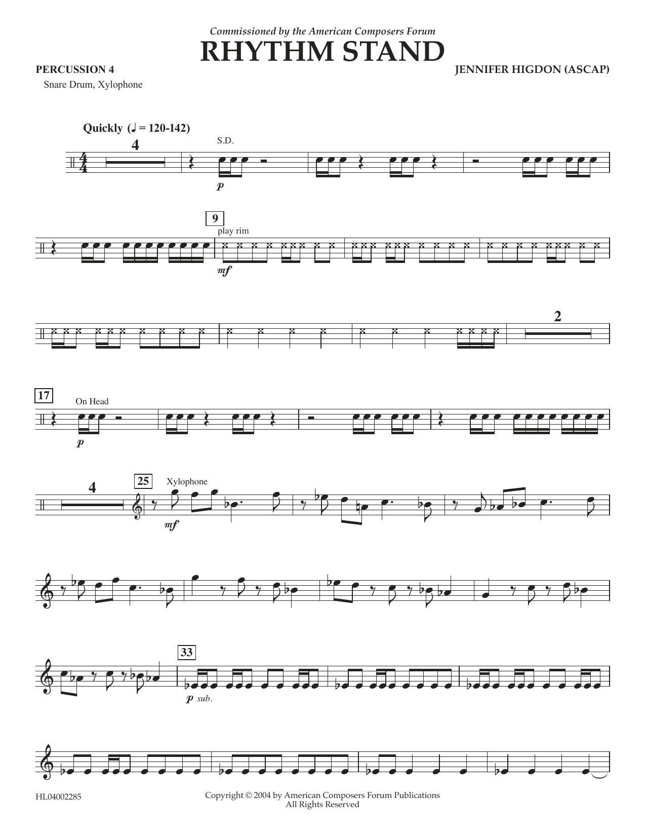 Download Jennifer Higdon Rhythm Stand - Percussion 4 Sheet Music and learn how to play Concert Band PDF digital score in minutes