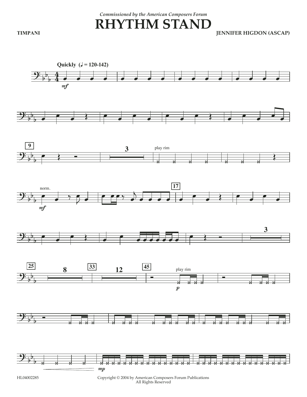 Download Jennifer Higdon Rhythm Stand - Timpani Sheet Music and learn how to play Concert Band PDF digital score in minutes