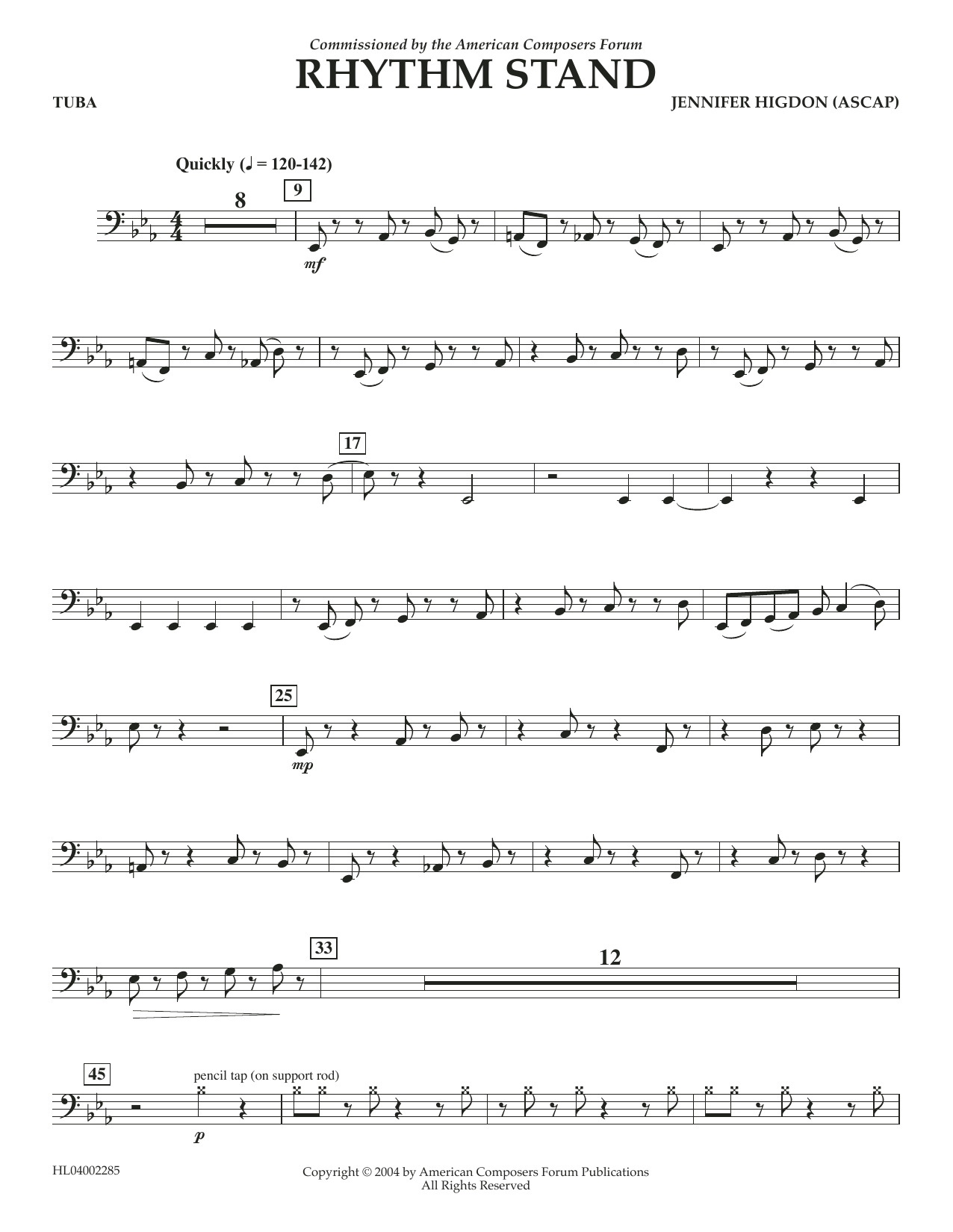 Download Jennifer Higdon Rhythm Stand - Tuba Sheet Music and learn how to play Concert Band PDF digital score in minutes