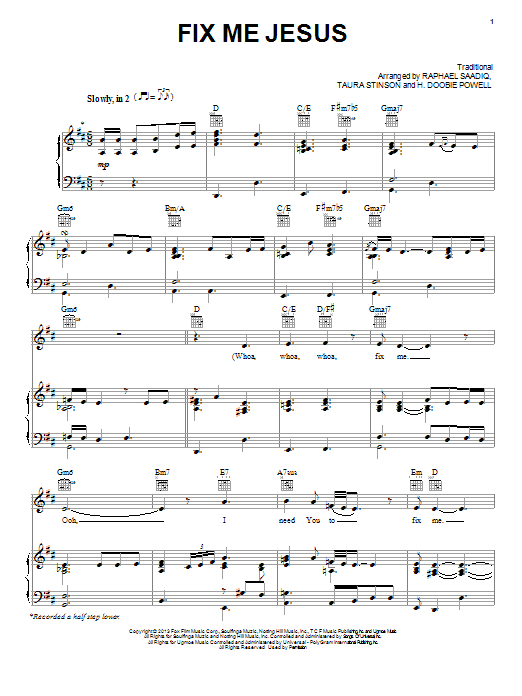 Download Jennifer Hudson Fix Me Jesus Sheet Music and learn how to play Piano, Vocal & Guitar (Right-Hand Melody) PDF digital score in minutes