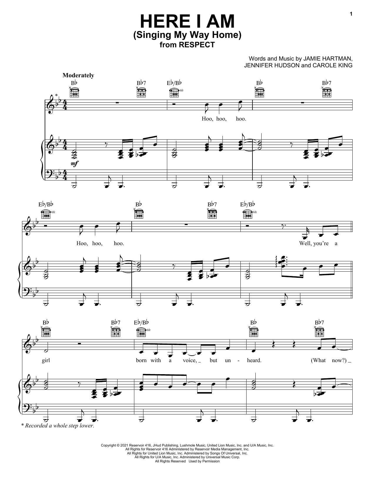 Download Jennifer Hudson Here I Am (Singing My Way Home) (from Respect) Sheet Music and learn how to play Piano, Vocal & Guitar Chords (Right-Hand Melody) PDF digital score in minutes