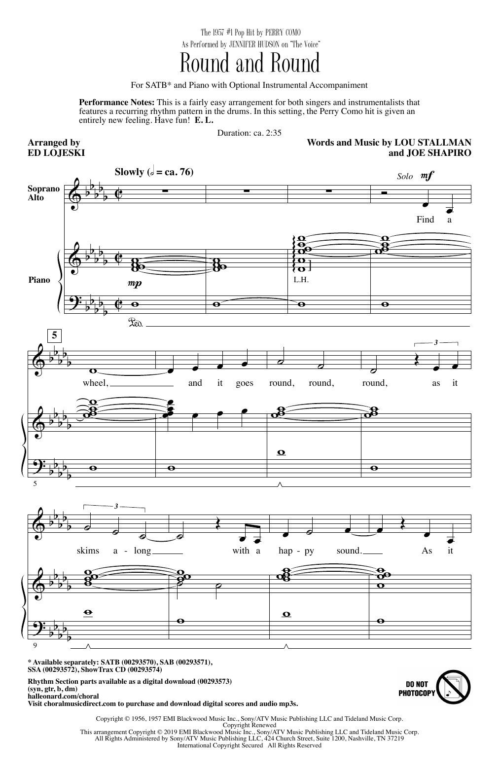 Download Jennifer Hudson Round And Round (from The Voice) (arr. Ed Lojeski) Sheet Music and learn how to play SAB Choir PDF digital score in minutes