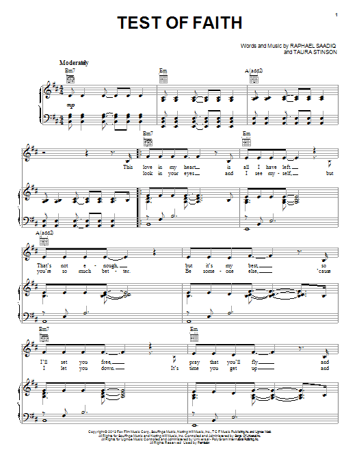 Download Jennifer Hudson Test Of Faith Sheet Music and learn how to play Piano, Vocal & Guitar (Right-Hand Melody) PDF digital score in minutes