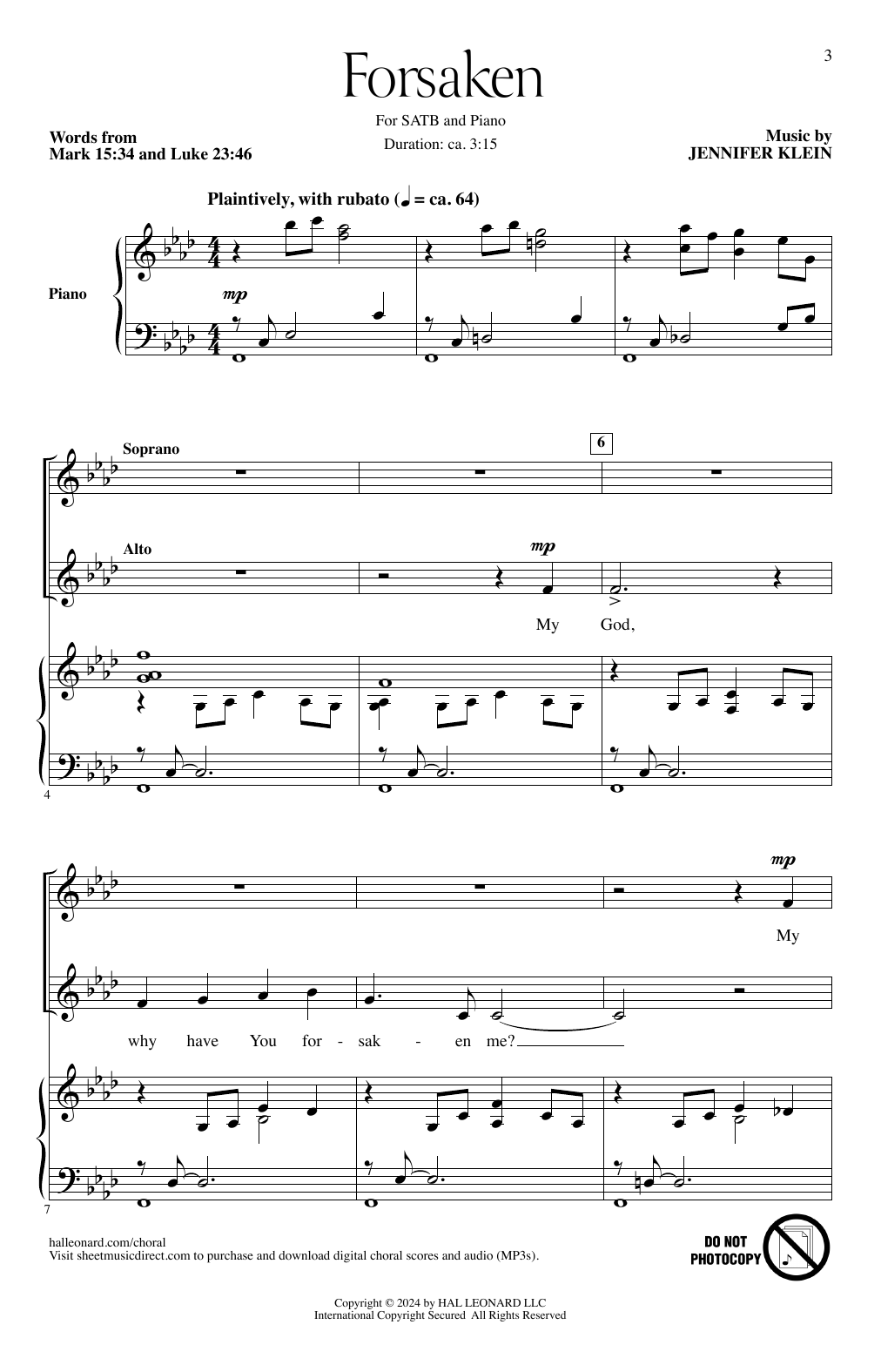 Download Jennifer Klein Forsaken Sheet Music and learn how to play SATB Choir PDF digital score in minutes