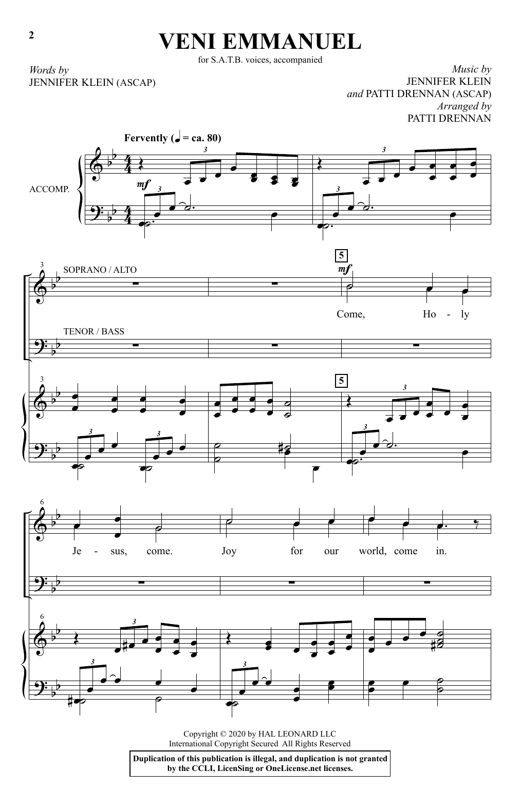 Download Jennifer Klein Veni Emmanuel (arr. Patti Drennan) Sheet Music and learn how to play SATB Choir PDF digital score in minutes