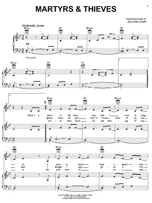 Download Jennifer Knapp Martyrs & Thieves Sheet Music and learn how to play Piano, Vocal & Guitar (Right-Hand Melody) PDF digital score in minutes