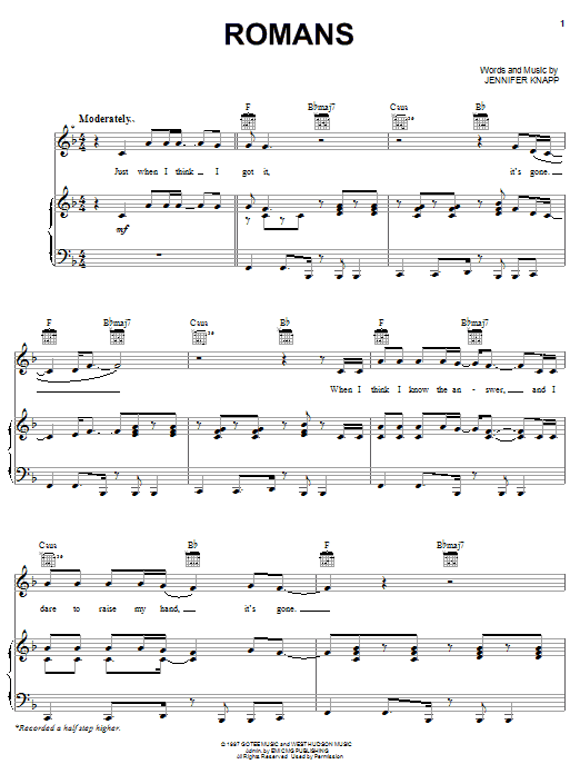 Download Jennifer Knapp Romans Sheet Music and learn how to play Piano, Vocal & Guitar (Right-Hand Melody) PDF digital score in minutes