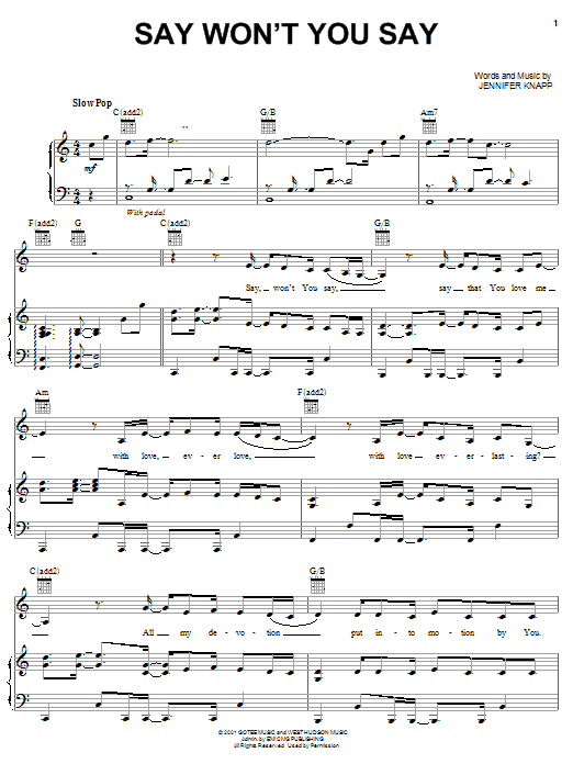 Download Jennifer Knapp Say Won't You Say Sheet Music and learn how to play Piano, Vocal & Guitar (Right-Hand Melody) PDF digital score in minutes