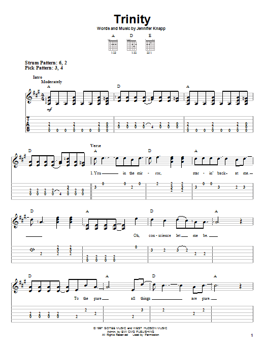 Download Jennifer Knapp Trinity Sheet Music and learn how to play Easy Guitar Tab PDF digital score in minutes