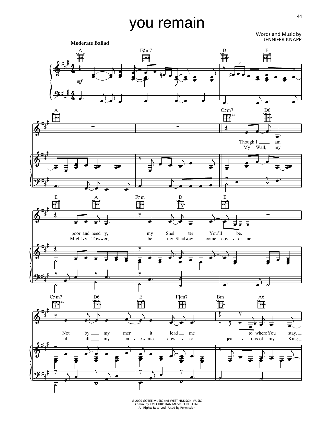 Download Jennifer Knapp You Remain Sheet Music and learn how to play Piano, Vocal & Guitar Chords (Right-Hand Melody) PDF digital score in minutes