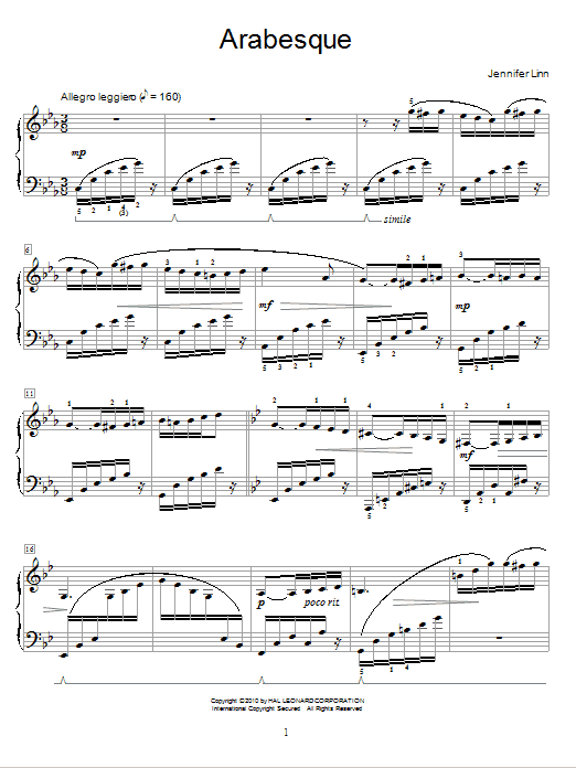 Download Jennifer Linn Arabesque Sheet Music and learn how to play Easy Piano PDF digital score in minutes