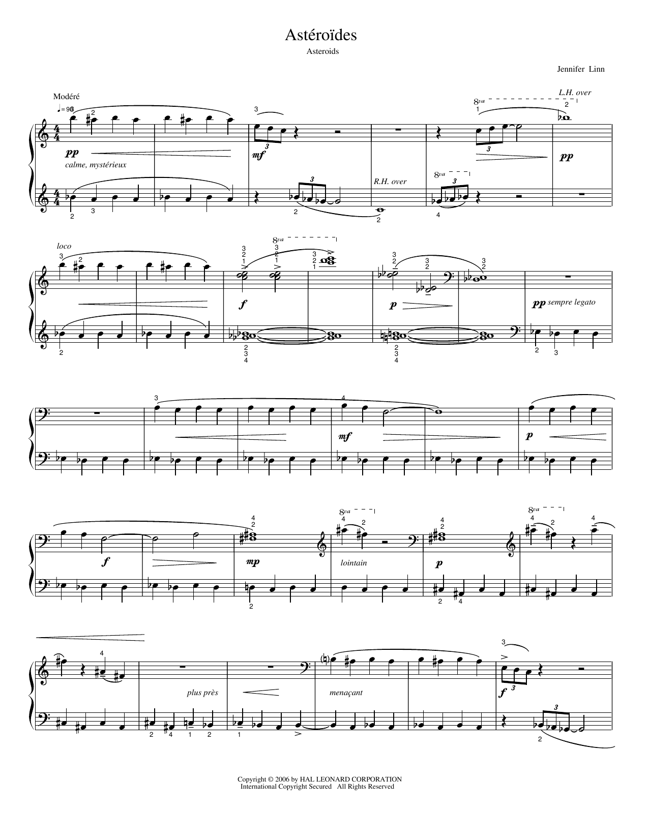 Download Jennifer Linn Asteroids Sheet Music and learn how to play Piano Solo PDF digital score in minutes