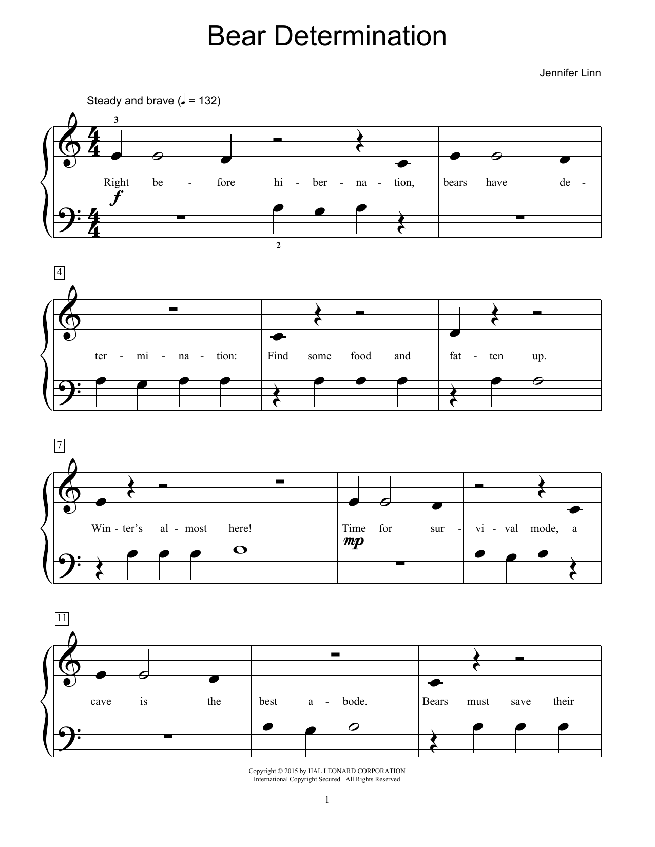 Download Jennifer Linn Bear Determination Sheet Music and learn how to play Easy Piano PDF digital score in minutes