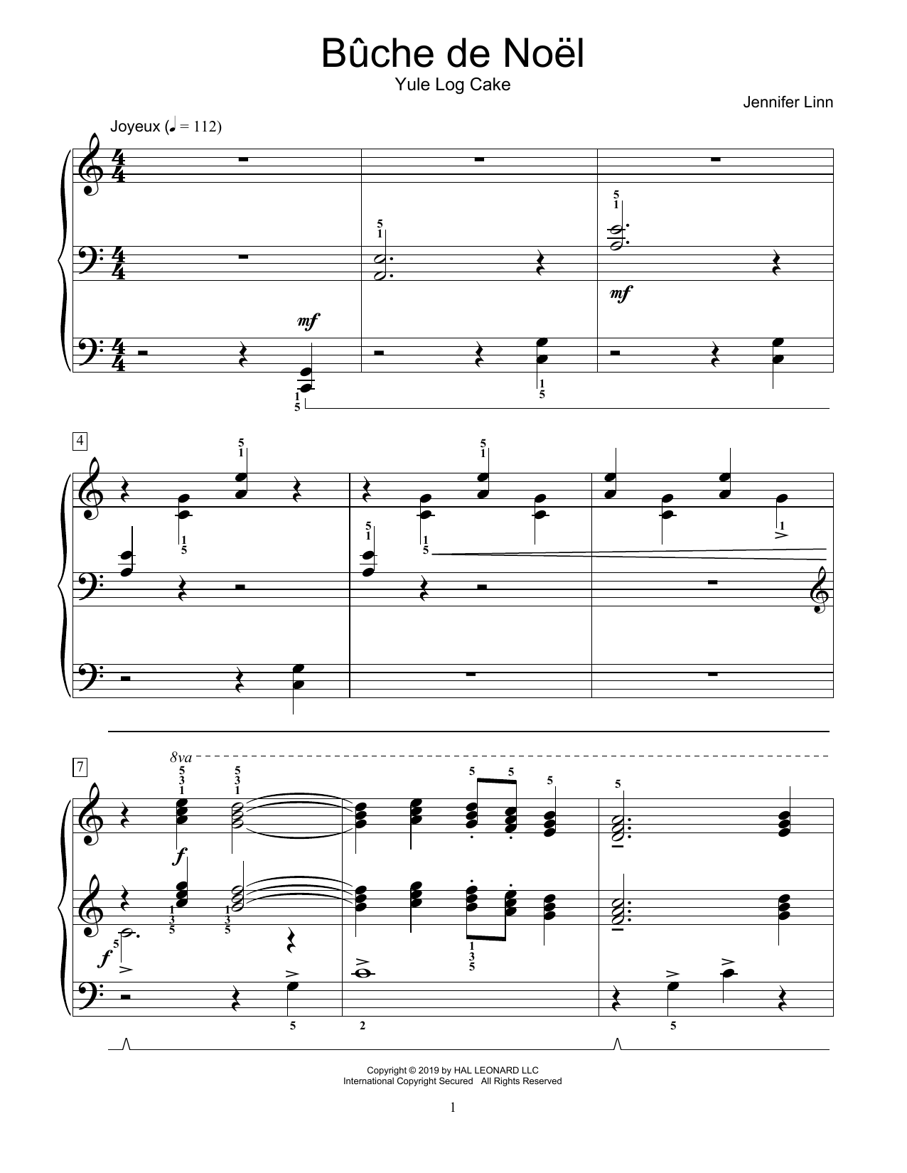 Download Jennifer Linn Buche de Noel Sheet Music and learn how to play Educational Piano PDF digital score in minutes