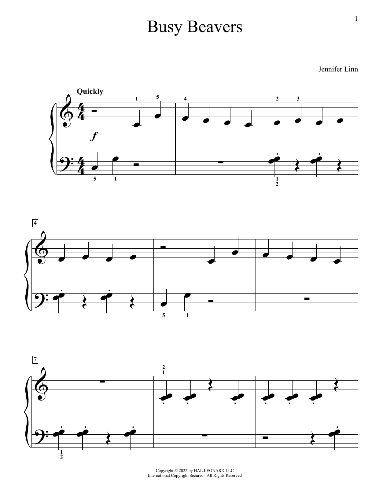 Download Jennifer Linn Busy Beavers Sheet Music and learn how to play Educational Piano PDF digital score in minutes