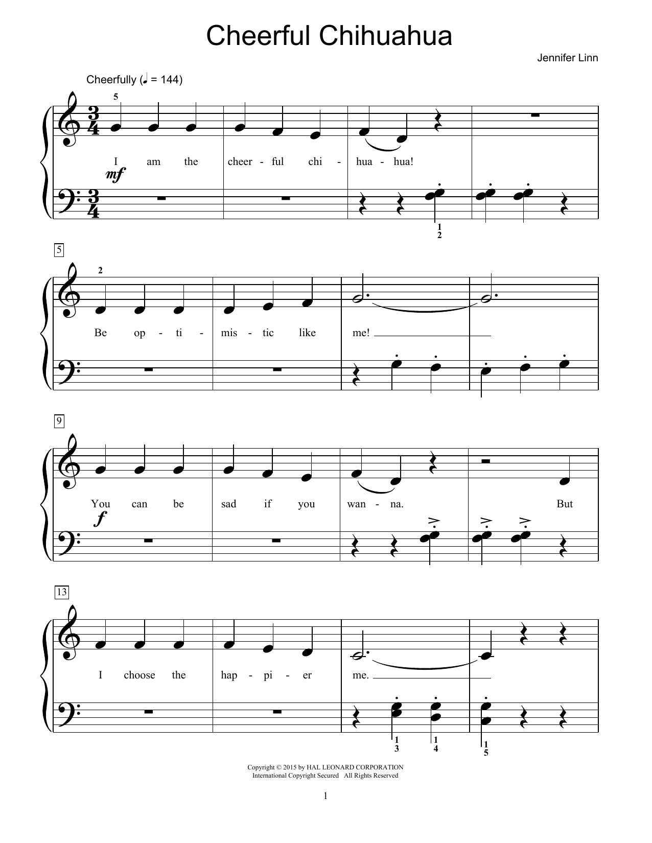 Download Jennifer Linn Cheerful Chihuahua Sheet Music and learn how to play Easy Piano PDF digital score in minutes