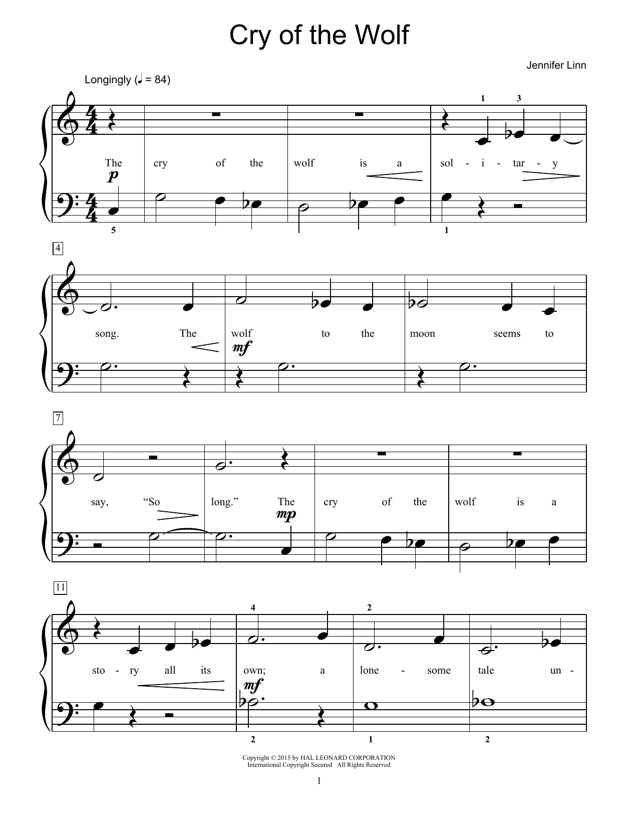 Download Jennifer Linn Cry Of The Wolf Sheet Music and learn how to play Easy Piano PDF digital score in minutes