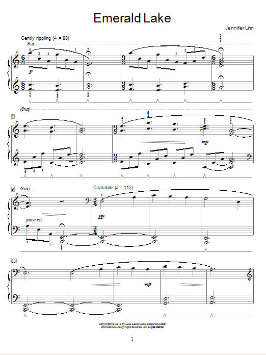 Download Jennifer Linn Emerald Lake Sheet Music and learn how to play Easy Piano PDF digital score in minutes