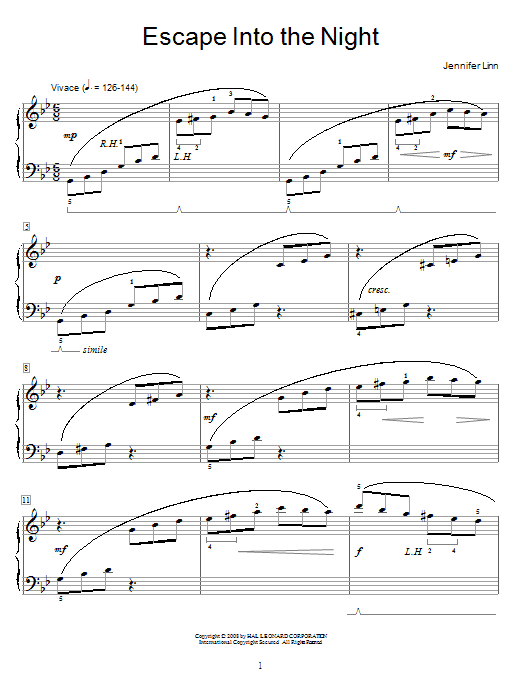 Download Jennifer Linn Escape Into The Night Sheet Music and learn how to play Easy Piano PDF digital score in minutes