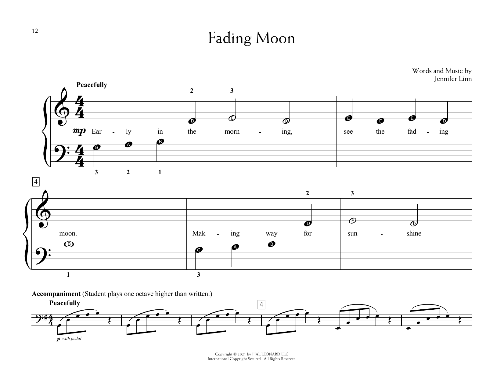 Download Jennifer Linn Fading Moon Sheet Music and learn how to play Educational Piano PDF digital score in minutes