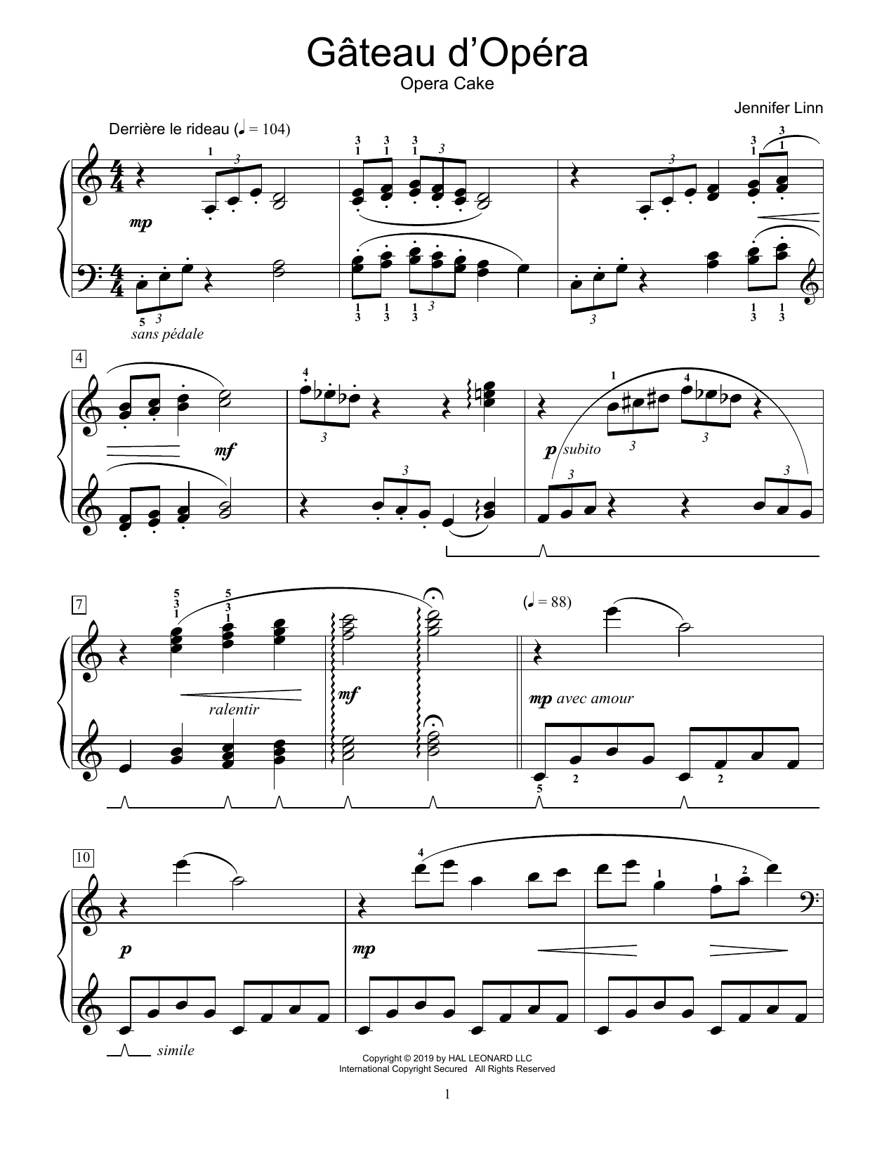 Download Jennifer Linn Gateau d'Opera Sheet Music and learn how to play Educational Piano PDF digital score in minutes