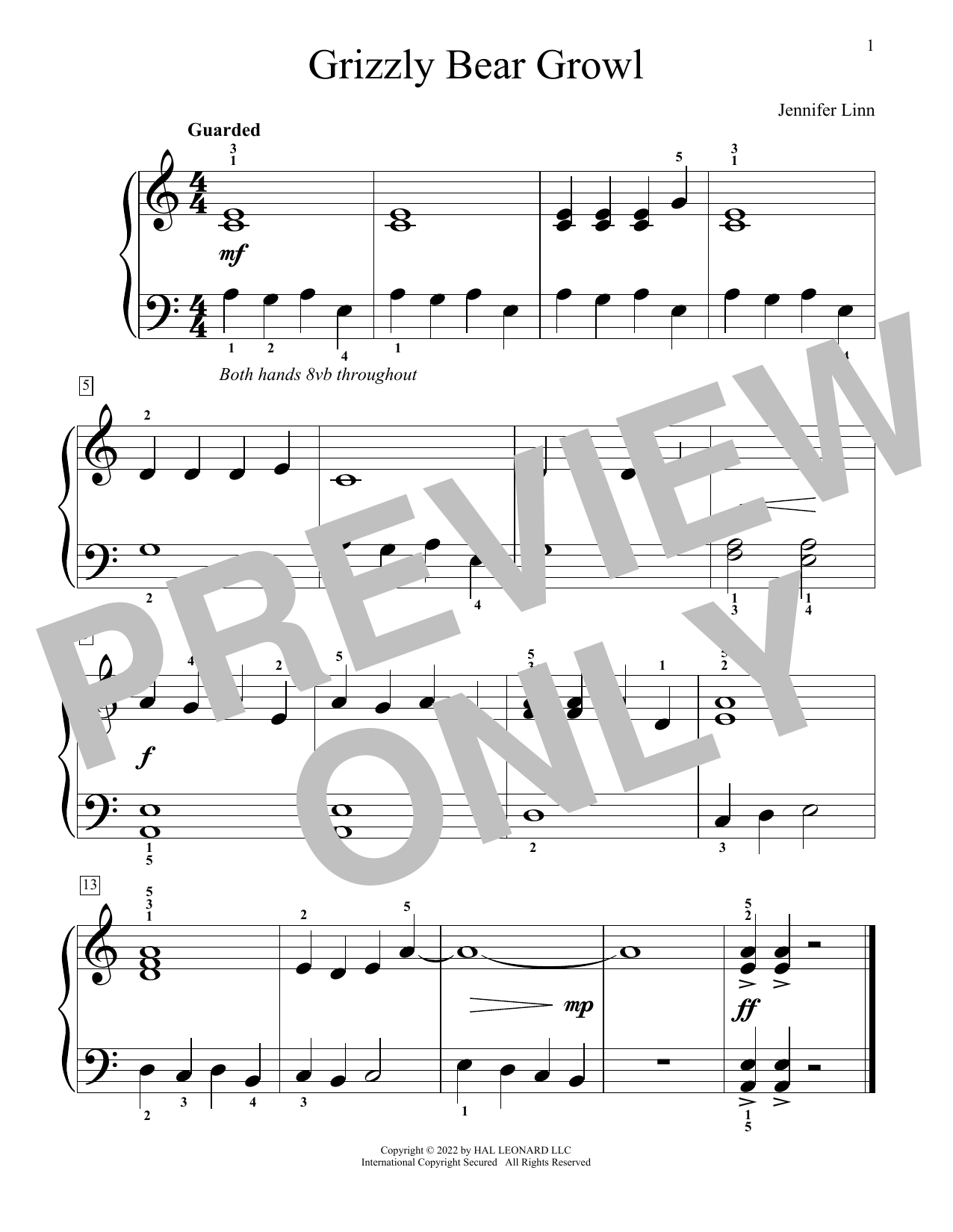 Download Jennifer Linn Grizzly Bear Growl Sheet Music and learn how to play Educational Piano PDF digital score in minutes
