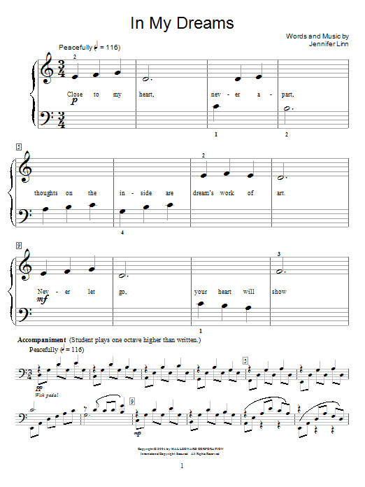 Download Jennifer Linn In My Dreams Sheet Music and learn how to play Easy Piano PDF digital score in minutes