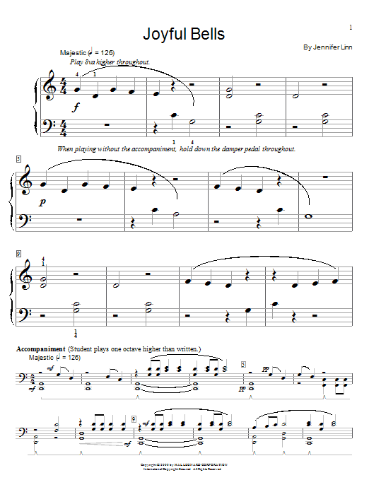 Download Jennifer Linn Joyful Bells Sheet Music and learn how to play Easy Piano PDF digital score in minutes