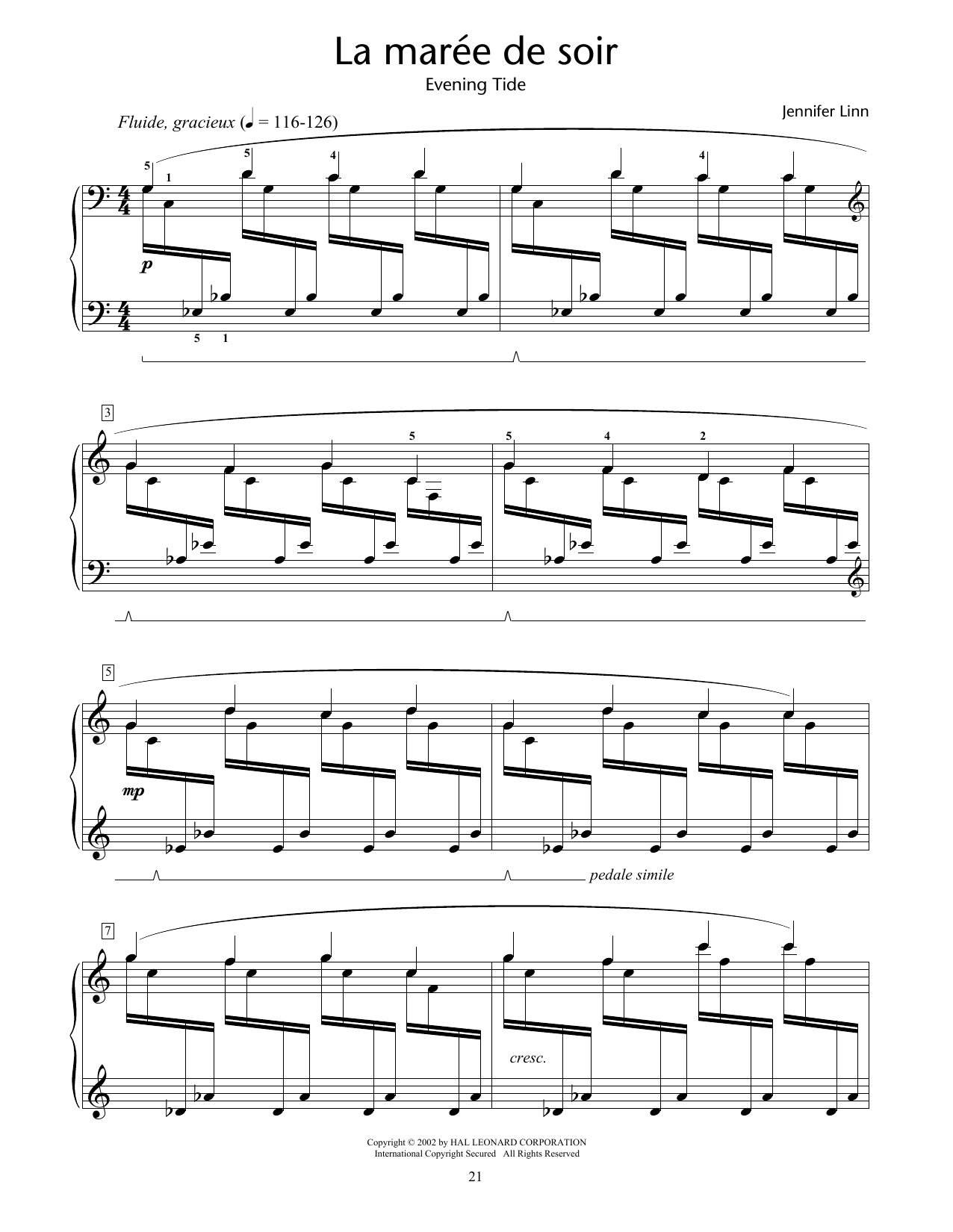 Download Jennifer Linn La maree de soir (Evening Tide) Sheet Music and learn how to play Easy Piano PDF digital score in minutes